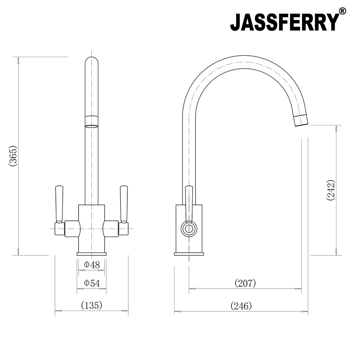 JassferryJASSFERRY New Modern Kitchen Sink Mixer Tap Two Handle Swivel Spout ChromeKitchen taps