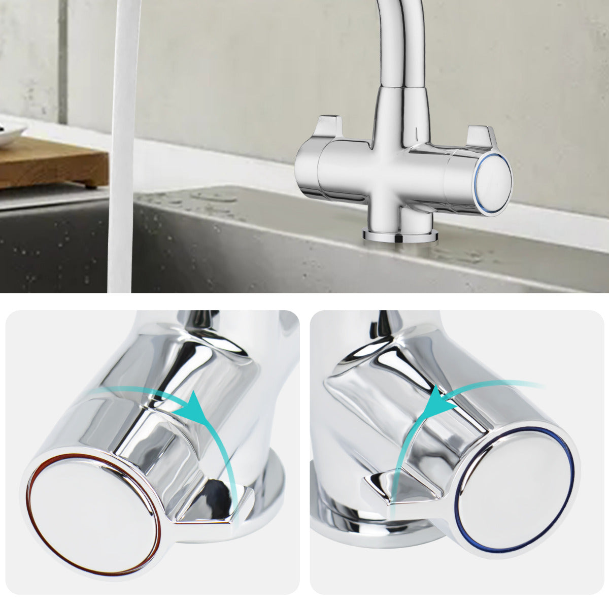 JassferryJASSFERRY New Kitchen Sink Tap Mixer Dual Flow Quarter Turn Dial Monobloc BrassKitchen taps