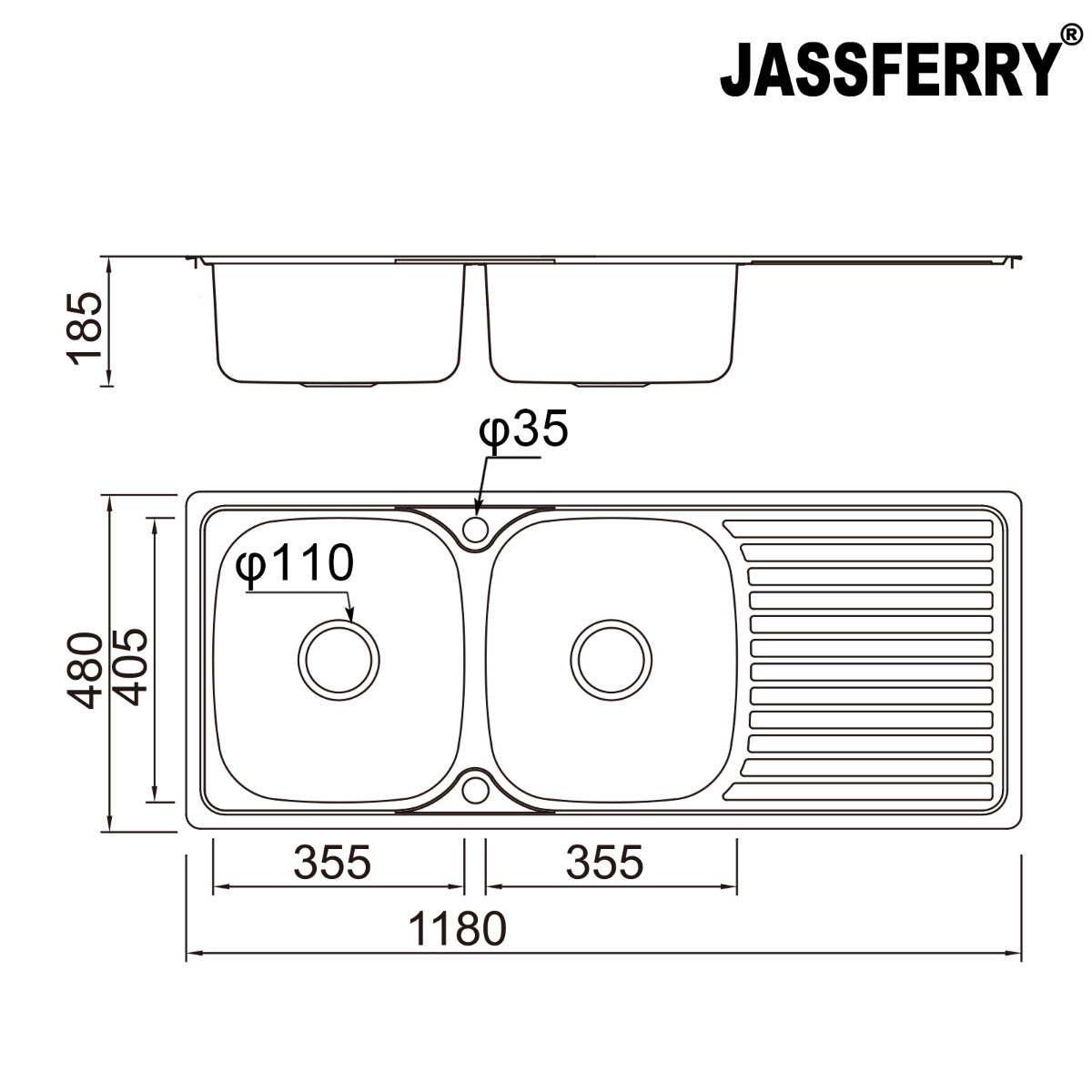 JassferryJASSFERRY Stainless Steel Kitchen Sink Inset Double Bowl Reversible DrainerKitchen Sinks