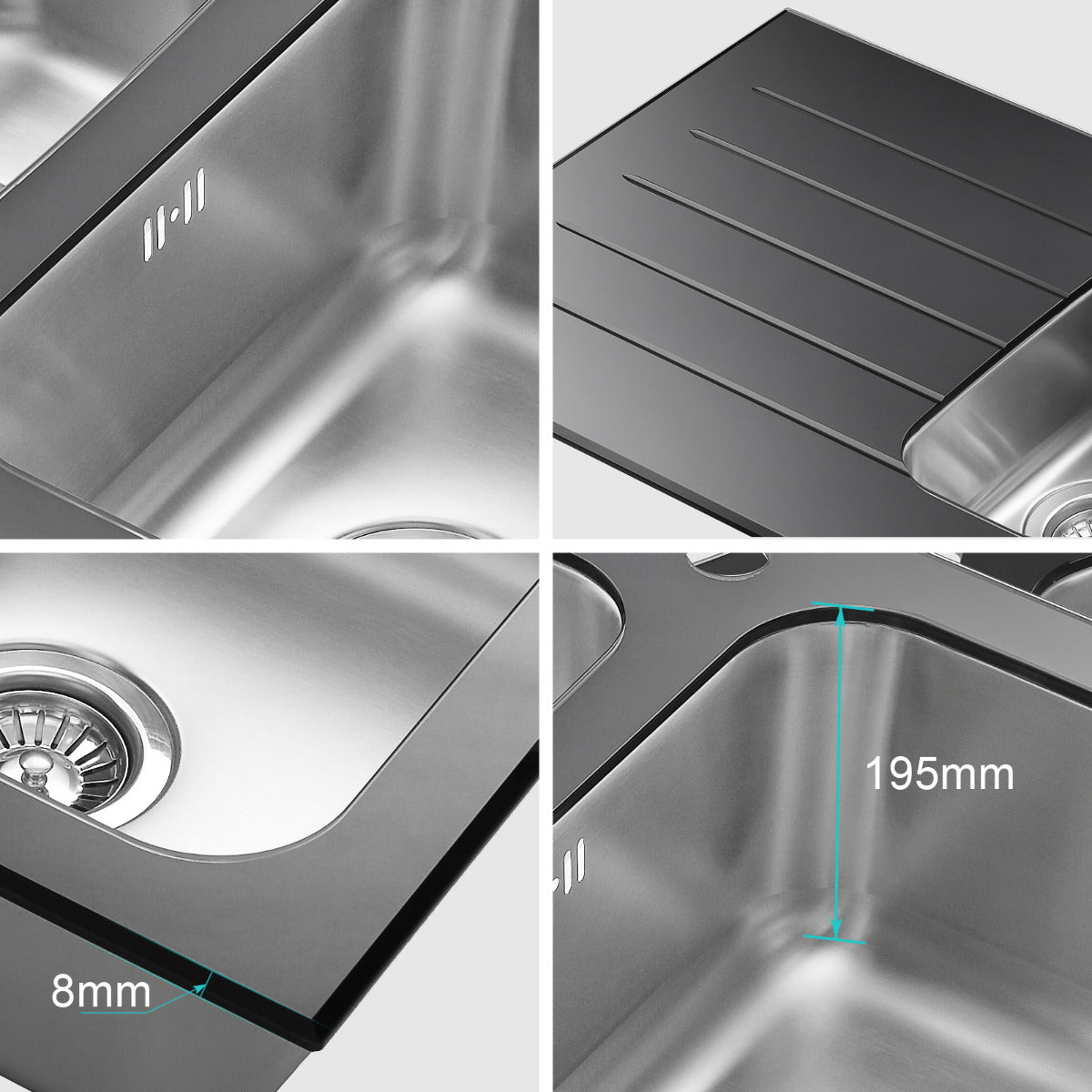 JassferryJASSFERRY Black Glass Top Kitchen Sink Stainless Steel 1.5 Bowl Lefthand DrainerKitchen Sink