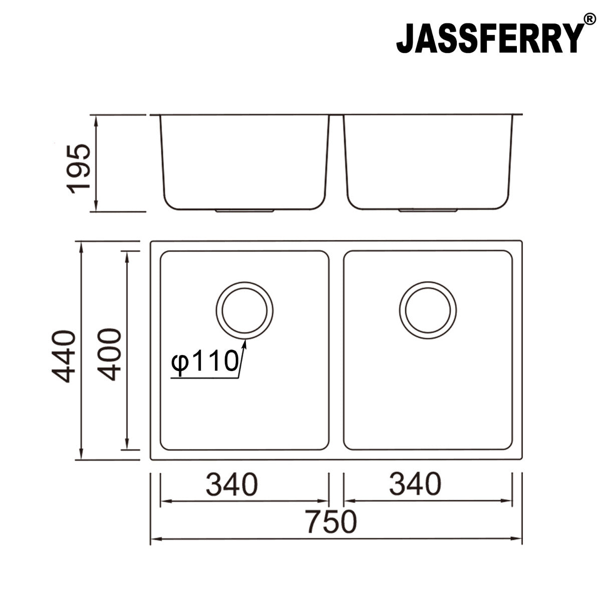 JassferryJASSFERRY Undermount Stainless Steel Kitchen Sink Double Square Bowl - 982Kitchen Sinks