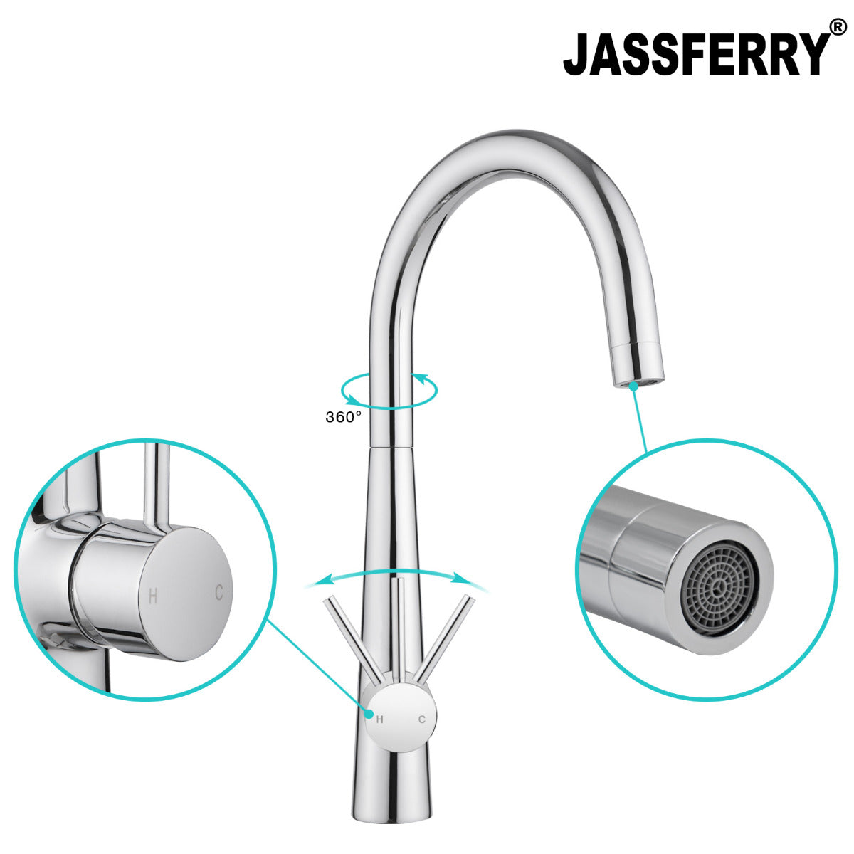 JassferryJASSFERRY Modern Kitchen Sink Mixer Tap with 360 Degree Swivel Spout ChromeKitchen taps