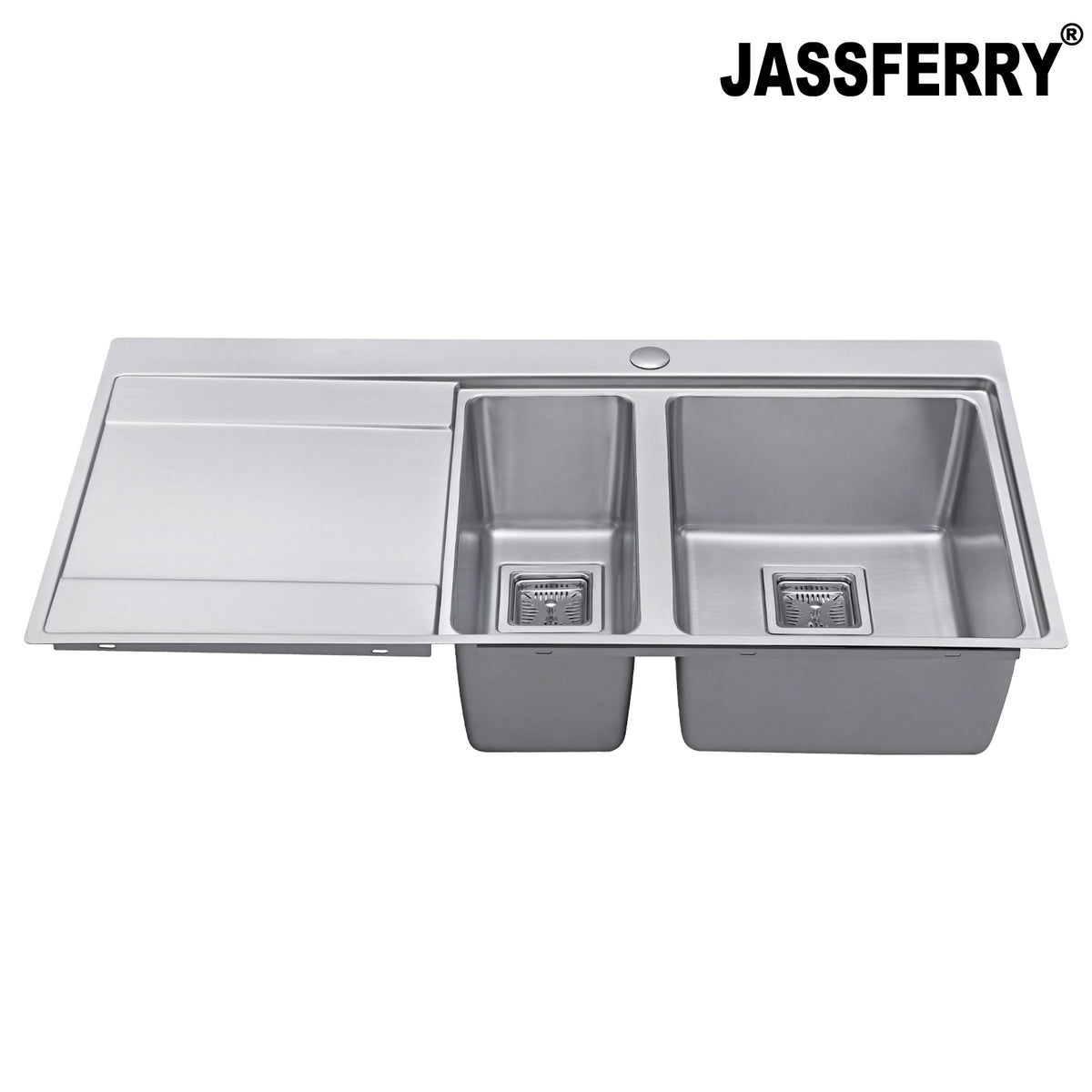 JASSFERRY Stainless Steel Kitchen Sink, 1.5 Bowl Left Hand Drainer, Square Strainer, 1000 x 520mm -698R