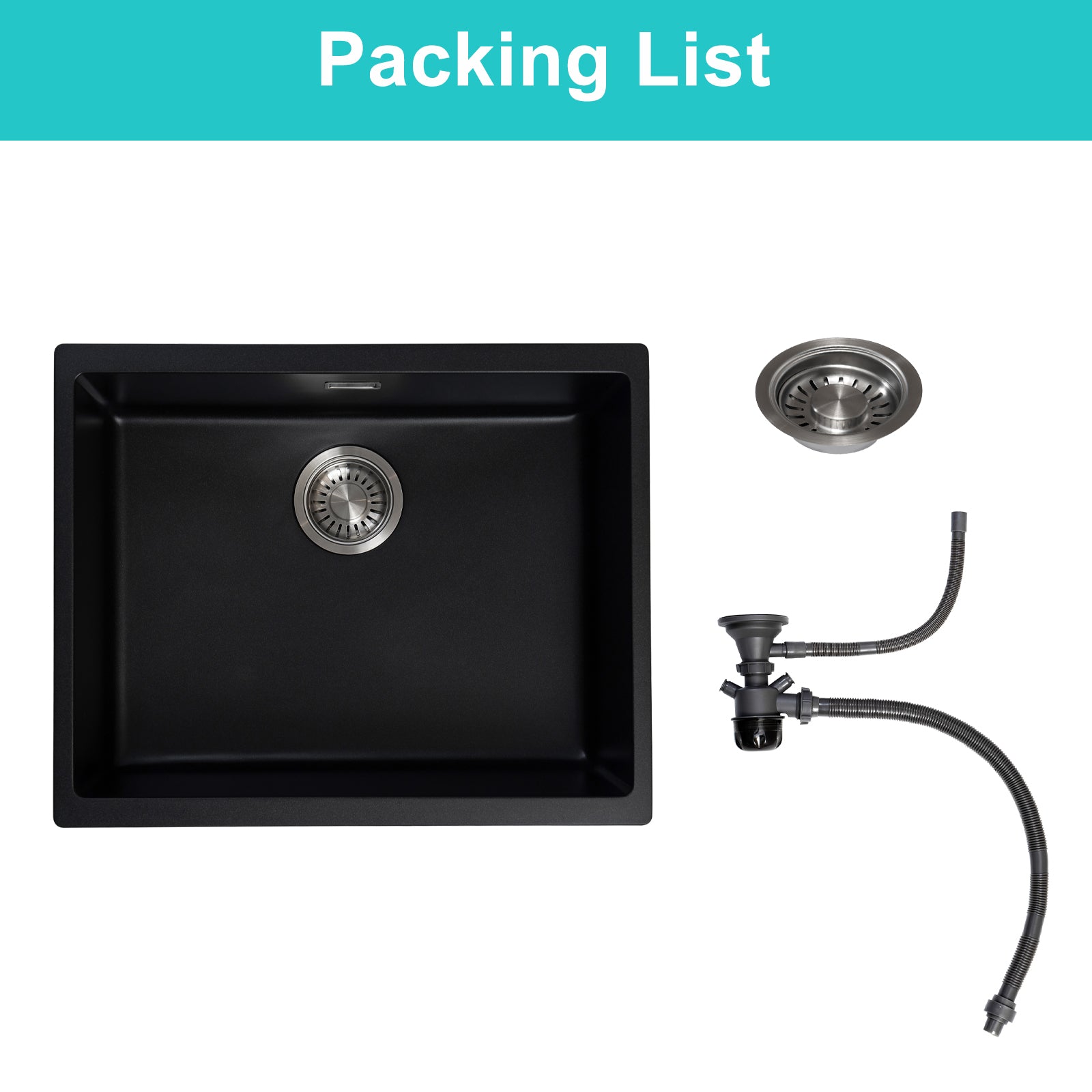 JASSFERRY Black Composite Kitchen Sink Undermount Single Bowl with Waste -575