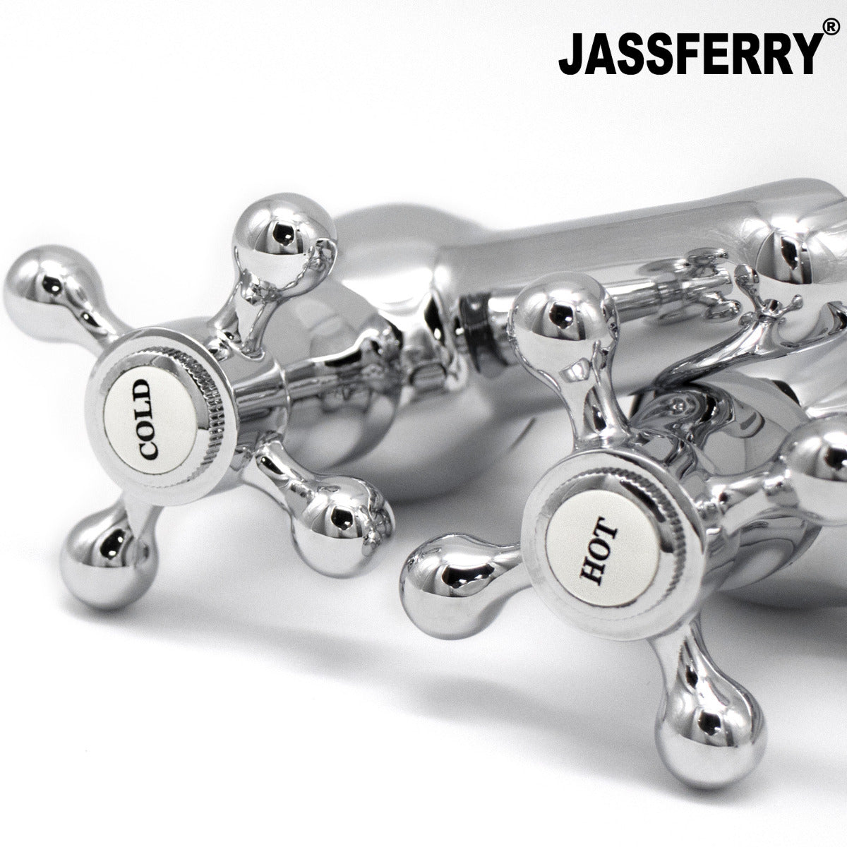 JassferryJASSFERRY New Traditional Twin Basin Hot & Cold Taps Bath Sink Cross HandleBasin Taps