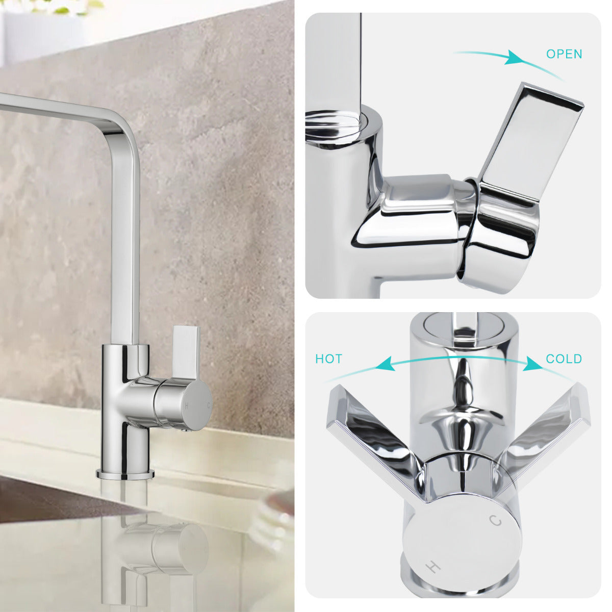 JassferryJASSFERRY Square Kitchen Sink Mixer Taps Chrome Modern Single Rectangle LeverKitchen taps