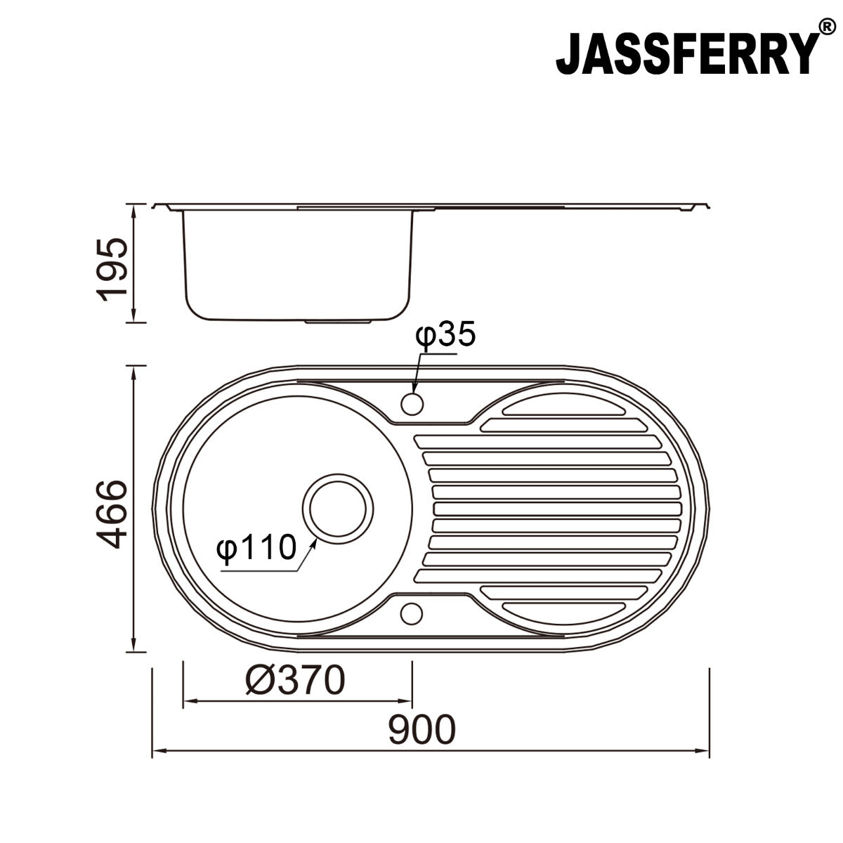 JassferryJASSFERRY Kitchen Sink Stainless Steel Single Circle Bowl Reversible Round DrainerKitchen Sinks