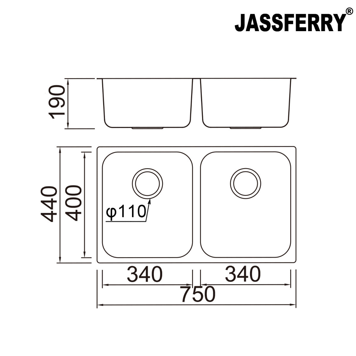 JassferryJASSFERRY Undermount Stainless Steel Kitchen Sink Double Square Bowl - 985Kitchen Sinks