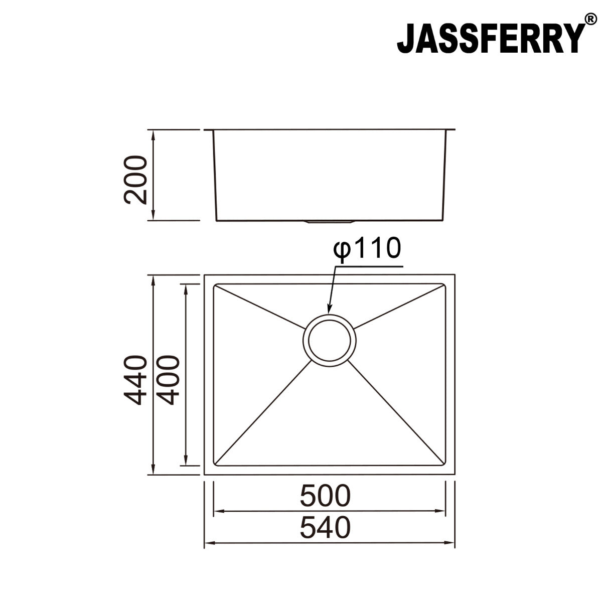 JassferryJASSFERRY Undermount Stainless Steel Kitchen Sink Handmade 1 Bowl - 785Kitchen Sinks