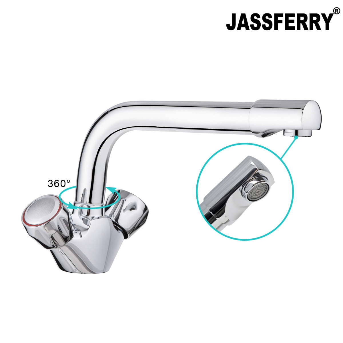 JassferryJASSFERRY Traditional Kitchen Mixer Tap Chrome Polish Dual Lever Swivel SpoutTaps