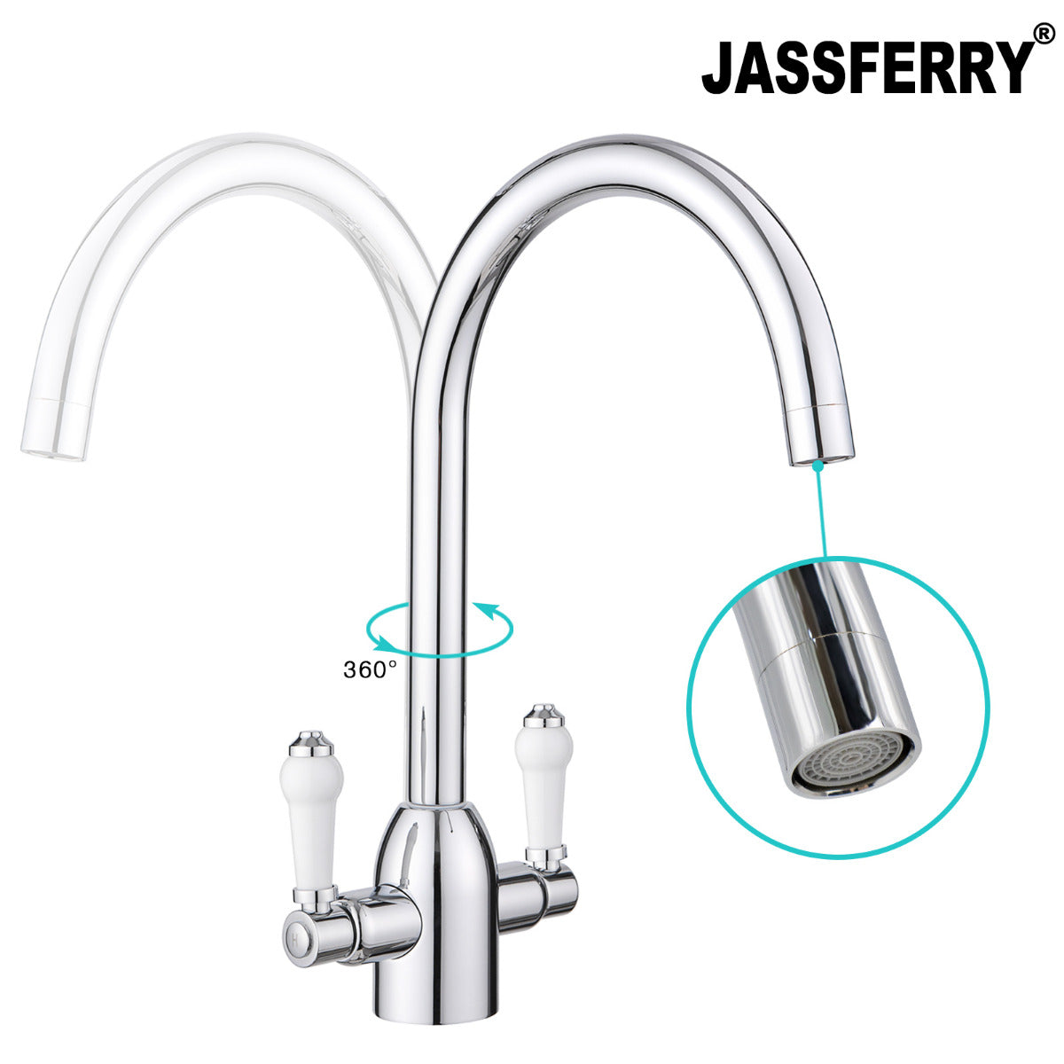 JassferryJASSFERRY New Kitchen Sink Mixer Taps Two Handles Swivel Spout Chrome PolishedKitchen taps