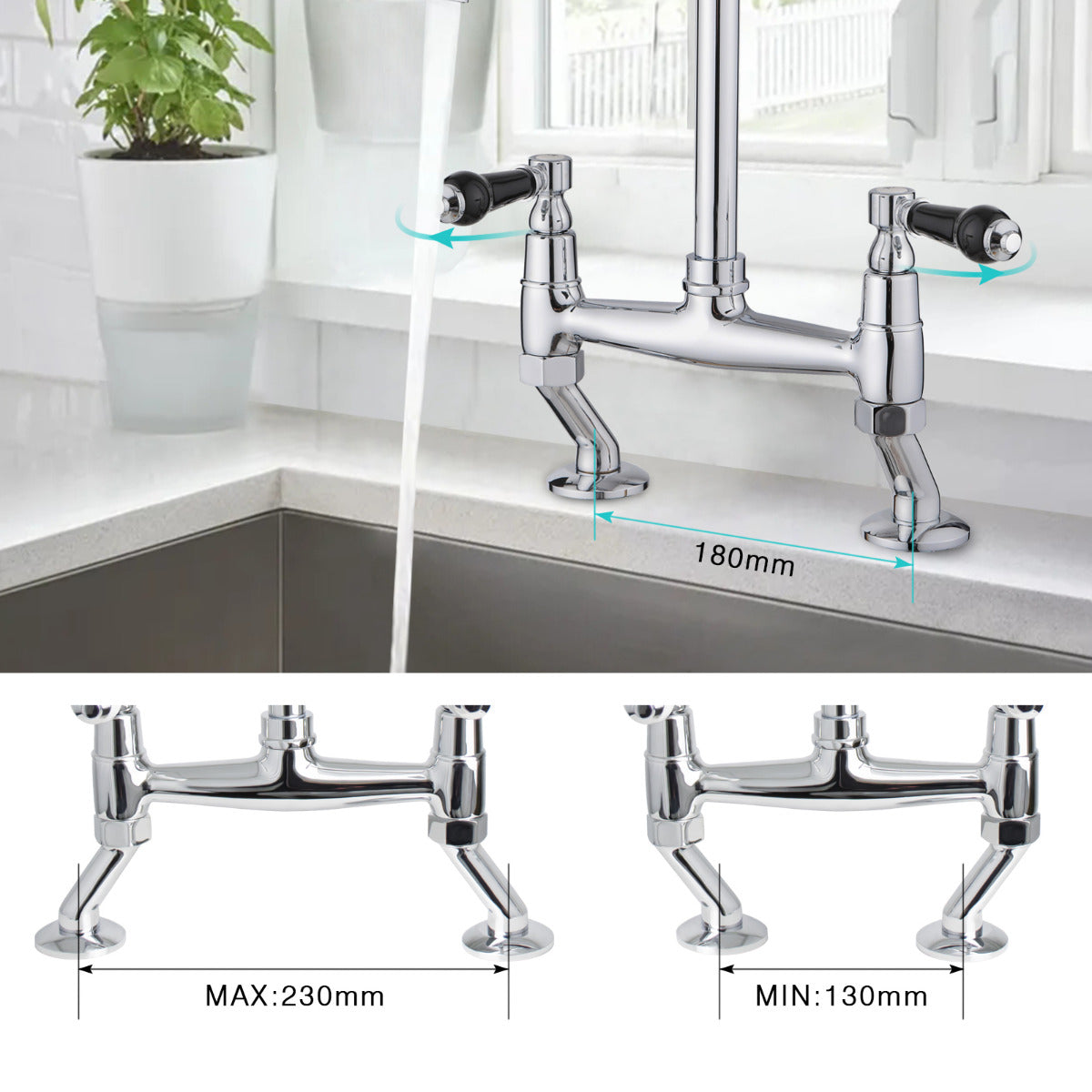 JassferryJASSFERRY 2 Hole Kitchen Mixer tap Chrome with Swivel Spout Bridge TapKitchen taps