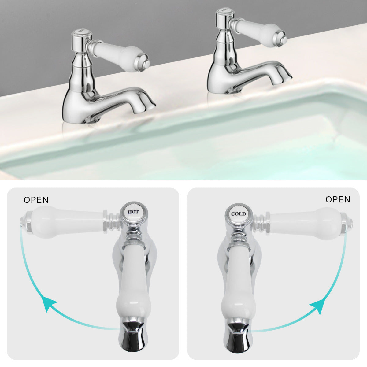 JassferryJASSFERRY Pair of Basin Taps Hot and Cold Water Bathroom 1/4 Turn Ceramic HandleBasin Taps