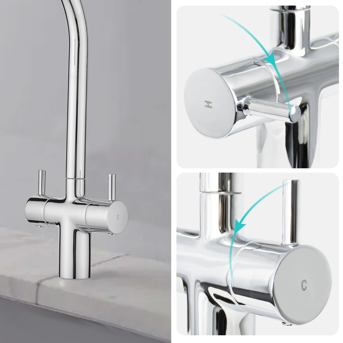 JassferryJASSFERRY Kitchen Sink Mixer Tap Monobloc Twin Dial Lever Swan Neck Swivel SpoutKitchen taps