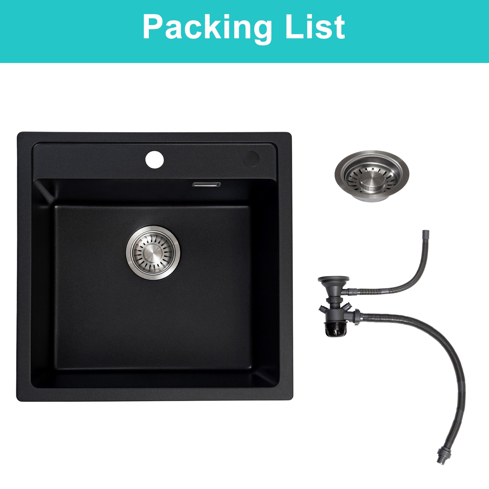 JASSFERRY Black Composite Kitchen Sink Inset Single Bowl with Waste -520