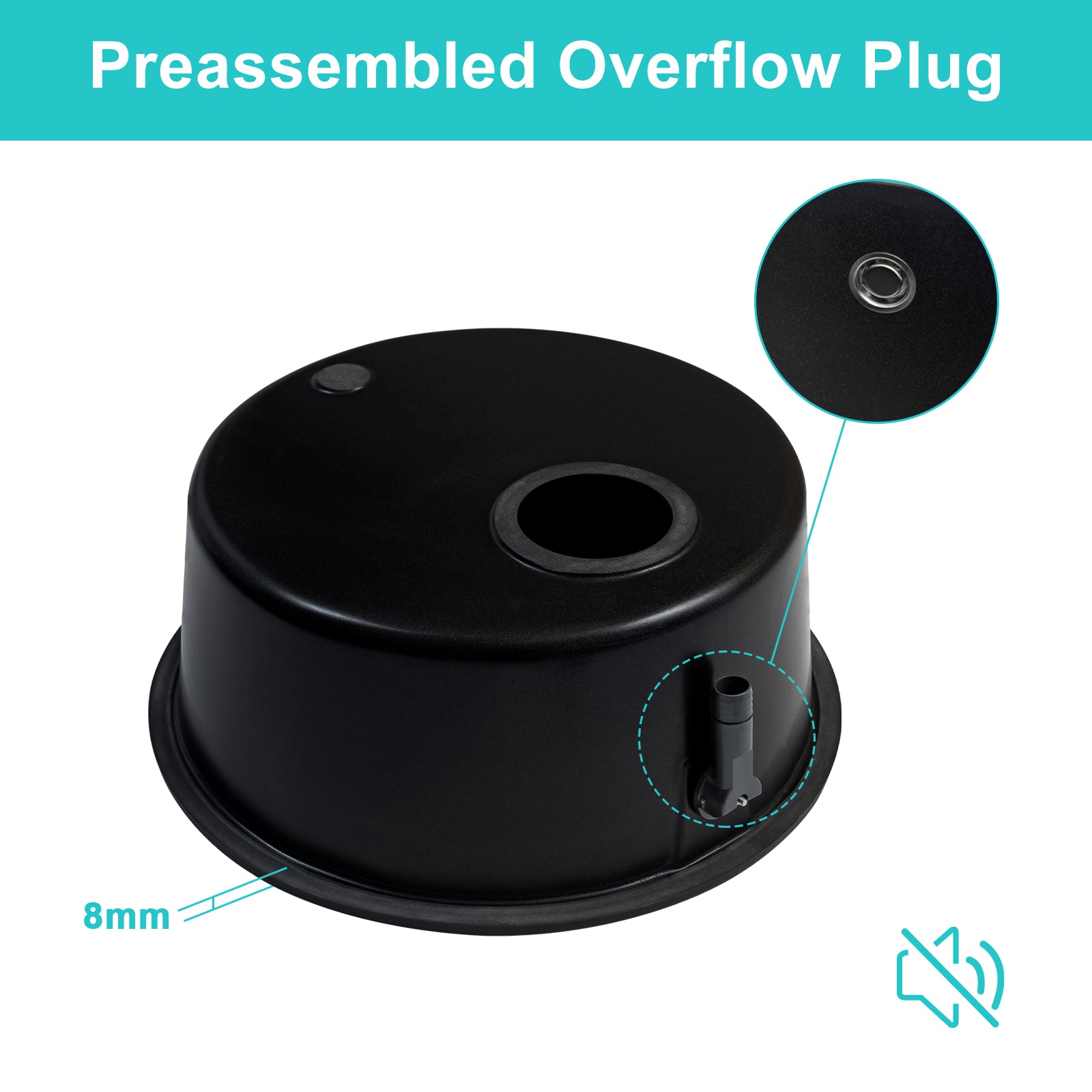 JASSFERRY Black Composite Kitchen Sink Inset Quartz Deep Round Single Bowl with Waste -460