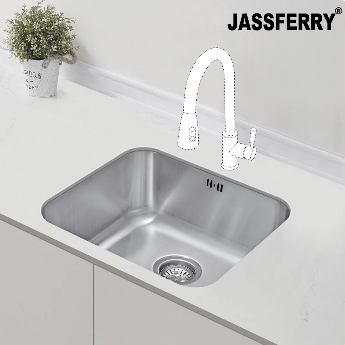 JassferryJASSFERRY 500 x 450 MM Undermount Stainless Steel Kitchen Sink Single 1.0 Bowl - 621Kitchen Sinks