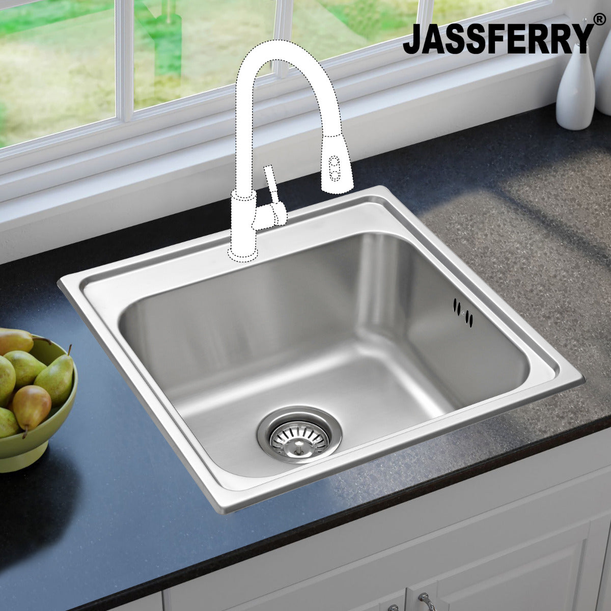 JassferryJASSFERRY Drop-in Stainless Steel Single Square Bowl Kitchen Campervan RV Sink with Pre-drilled Tap HoleKitchen Sink