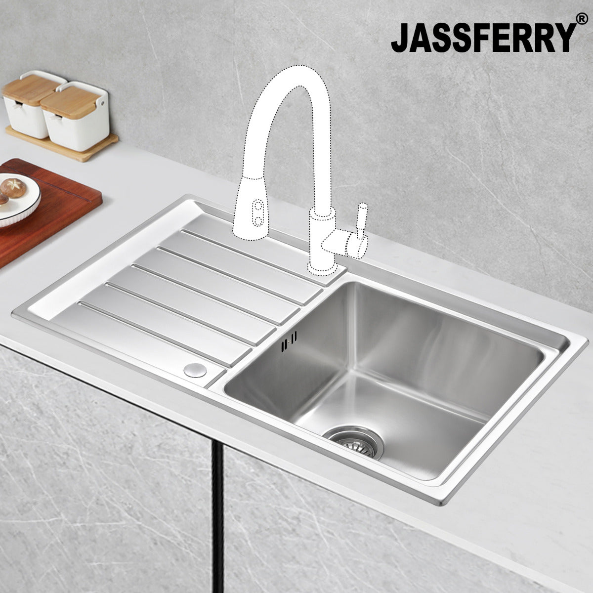 JassferryJASSFERRY Welding Stainless Steel Kitchen Sink Single 1 Bowl Reversible DrainerKitchen Sinks
