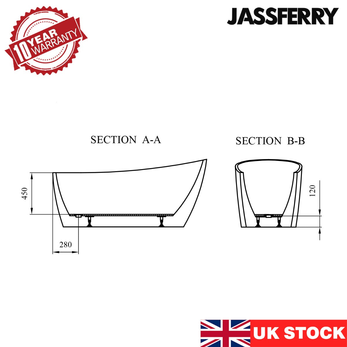 JassferryJASSFERRY Modern Design Freestanding Bathtub White Gloss Soaking Baths AcrylicBathtubs