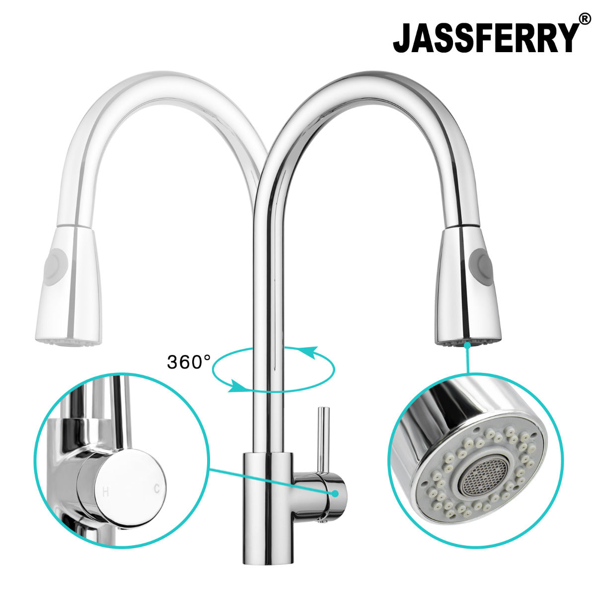 JassferryJASSFERRY 360 Degree Kitchen Mixer taps with Pull Out Spray Polish ChromeKitchen taps