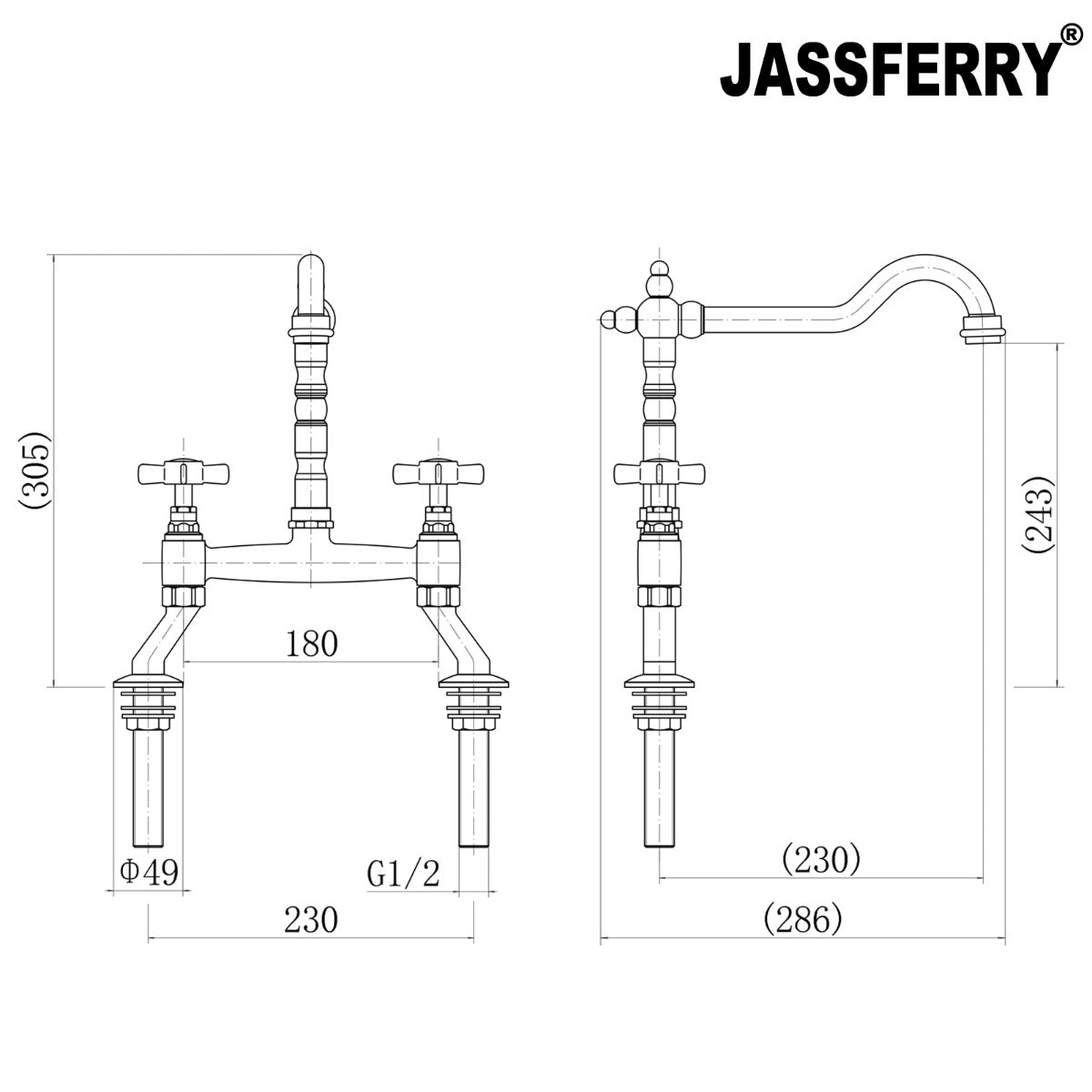 JassferryJASSFERRY Kitchen Tap 2 Hole Mixer Tap with Swivel Spout Traditional RenaissanceKitchen taps