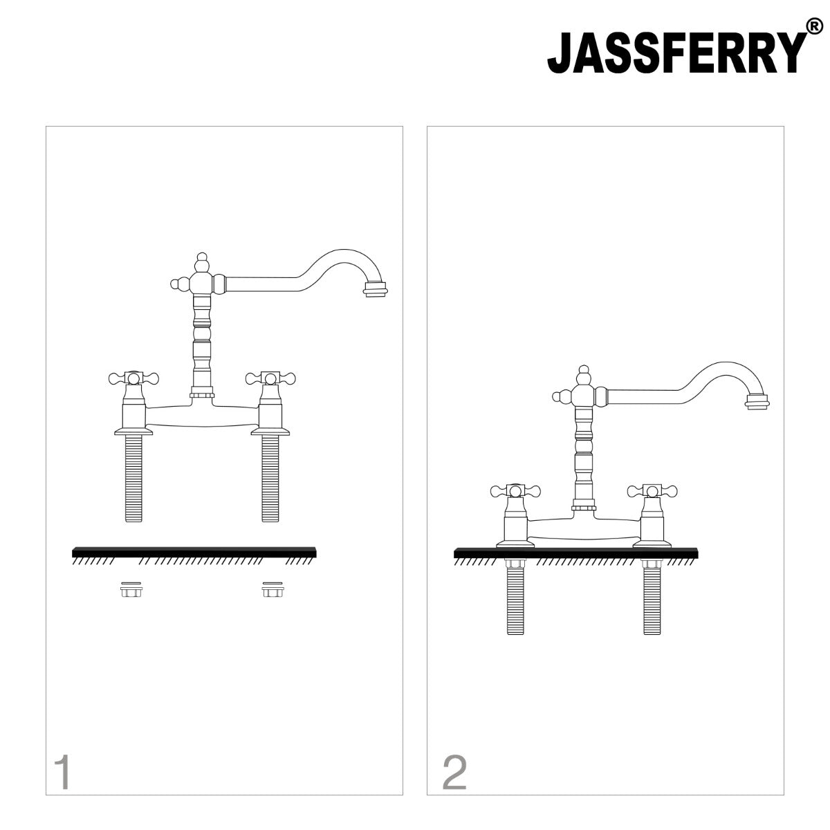 JassferryJASSFERRY 2 Hole Kitchen Mixer tap Chrome with Swivel Spout Cross HandleKitchen taps