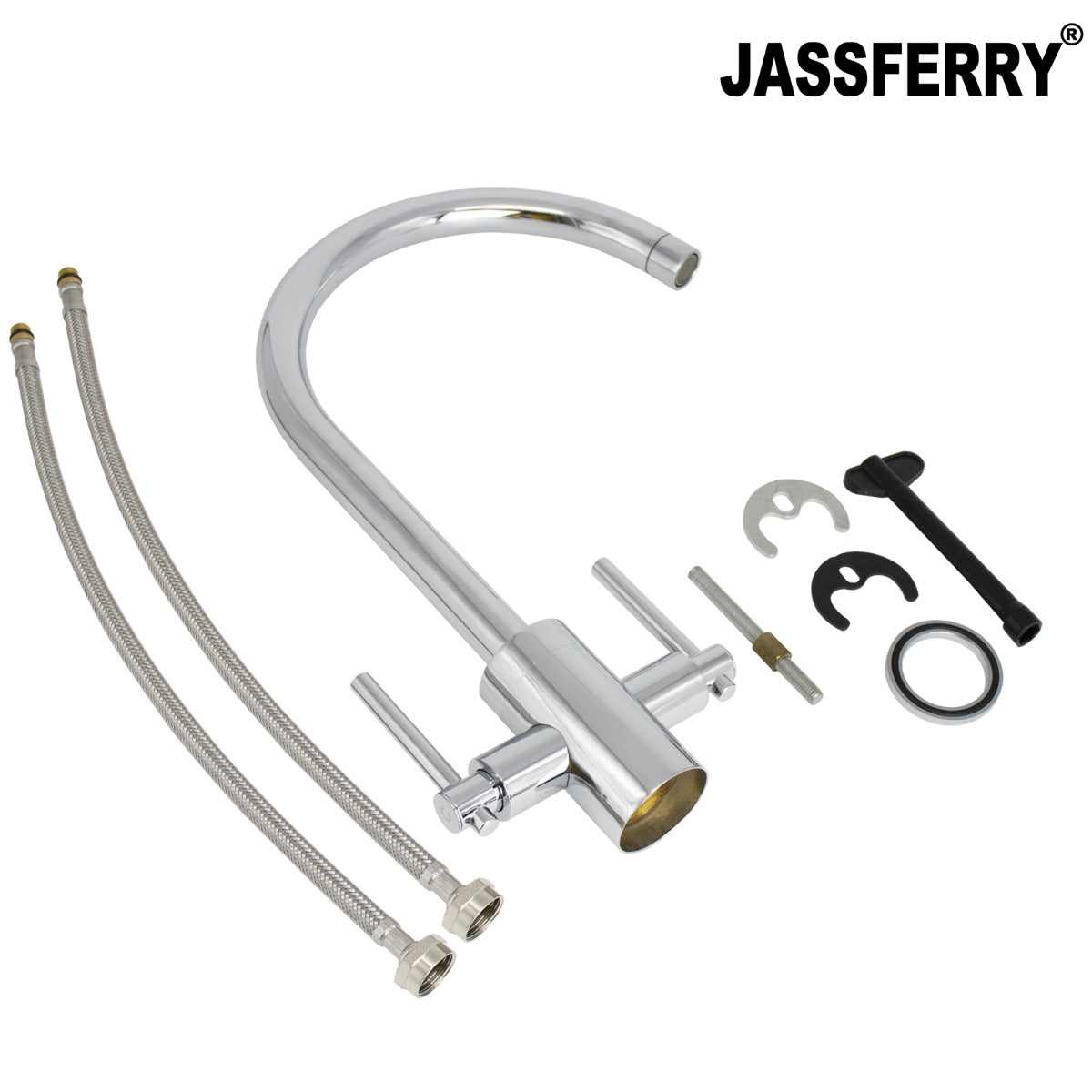 JassferryJASSFERRY New Brass Kitchen Mixer Taps Double Lever Sink Swivel Spout ChromeKitchen taps