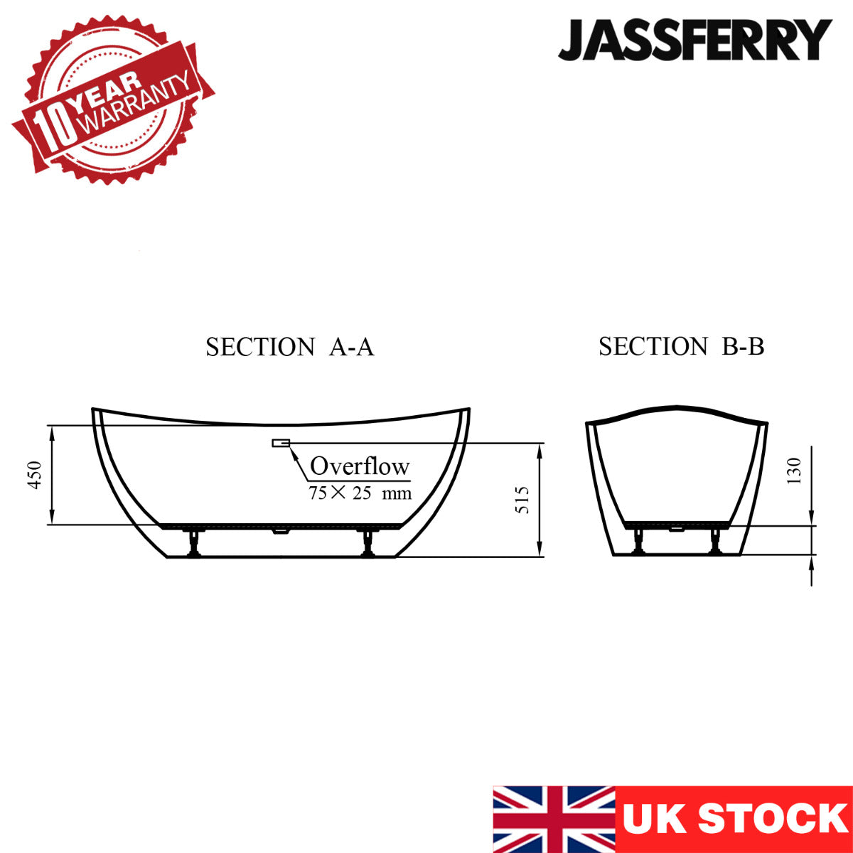 JassferryJASSFERRY 1700x785 mm Acrylic Modern Design Freestanding Bathtub Luxury Double EndedBathtubs