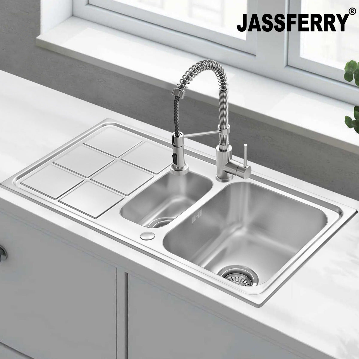 JassferryJASSFERRY Stainless Steel Kitchen Sink 1.5 Bowl Rectangle Reversible DrainerKitchen Sink