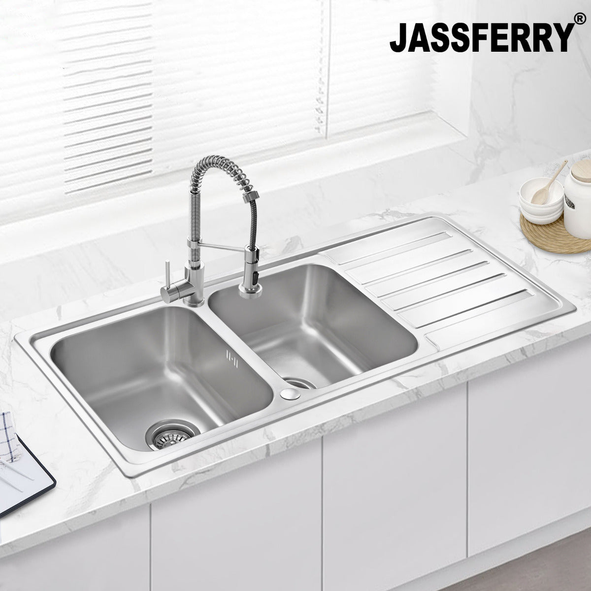 JassferryJASSFERRY Stainless Steel Kitchen Sink Inset Double Bowl Reversible DrainerKitchen Sinks