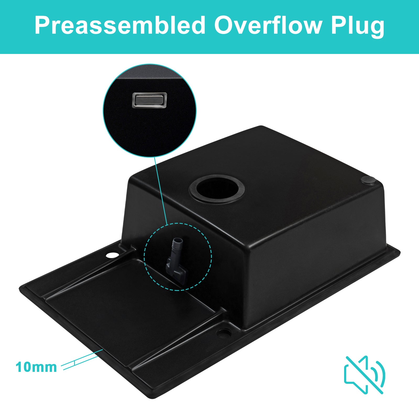 JASSFERRY Black Composite Kitchen Sink Inset Quartz Reversible Drainer 1.0 Bowl with Waste -7850