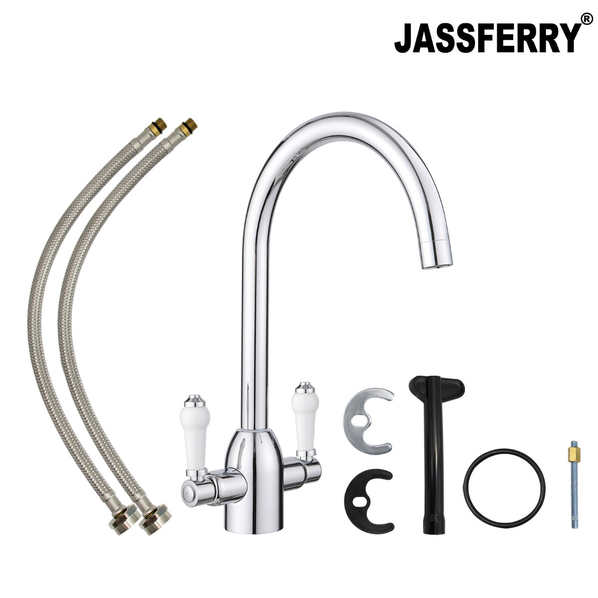 JassferryJASSFERRY New Kitchen Sink Mixer Taps Two Handles Swivel Spout Chrome PolishedKitchen taps