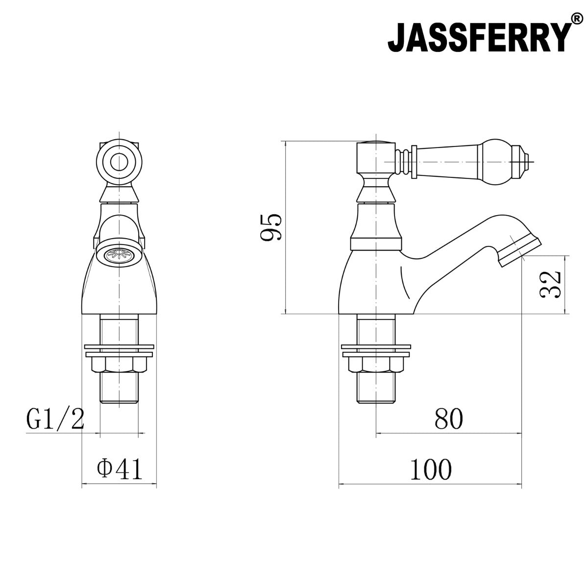 JassferryJASSFERRY Pair of Basin Taps Hot and Cold Water Bathroom 1/4 Turn Ceramic HandleBasin Taps