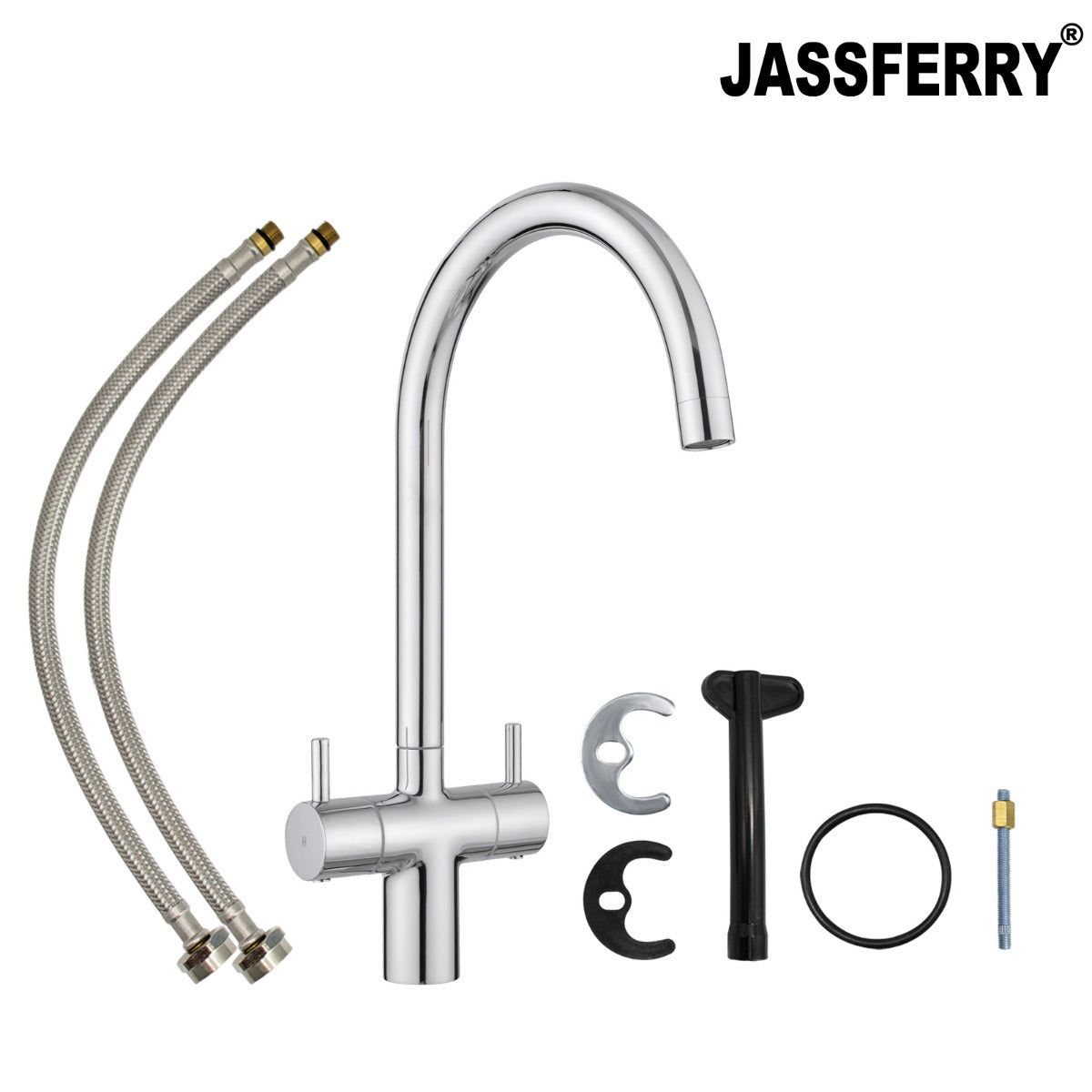 JassferryJASSFERRY Kitchen Sink Mixer Tap Monobloc Twin Dial Lever Swan Neck Swivel SpoutKitchen taps