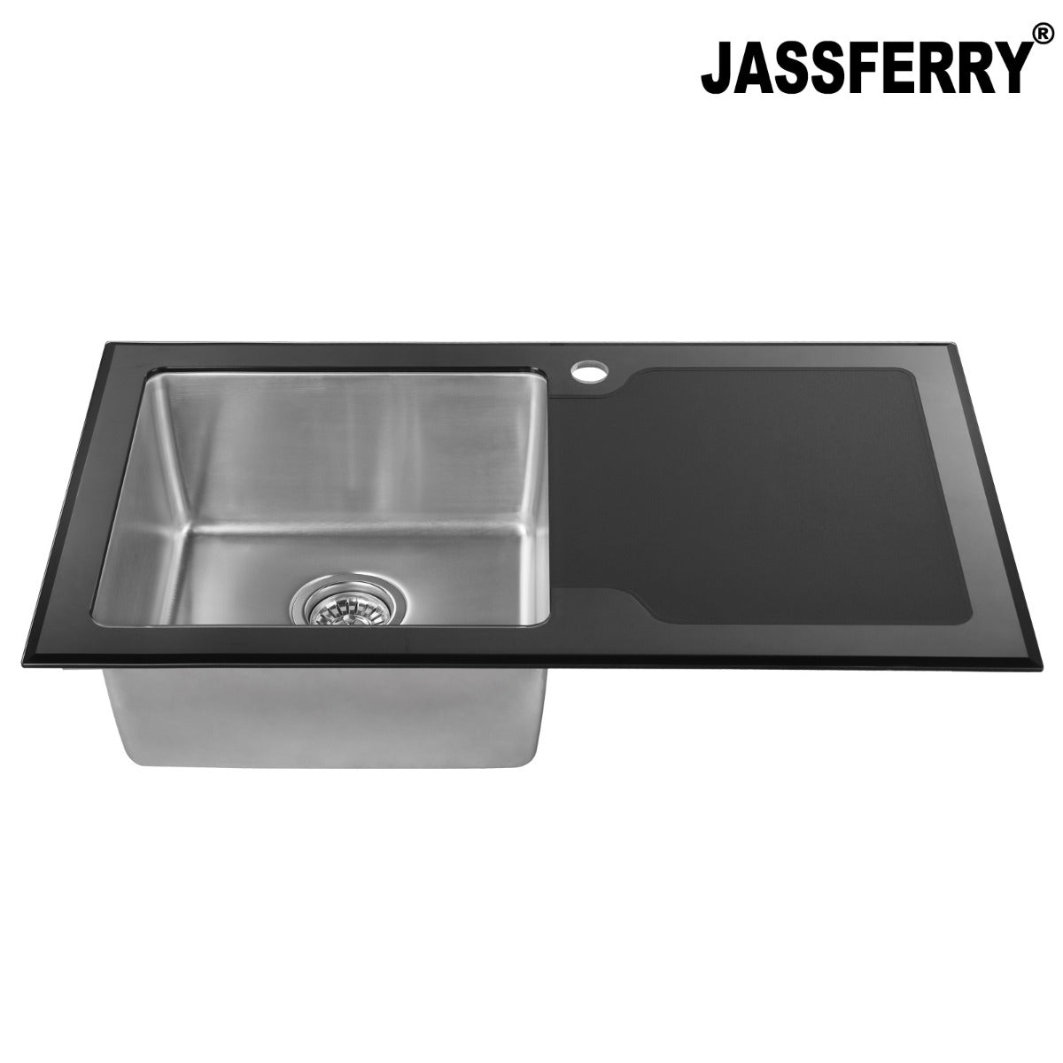 JassferryJASSFERRY Kitchen Sink Stainless Steel Single Bowl Black Glass Righthand DrainerKitchen Sinks