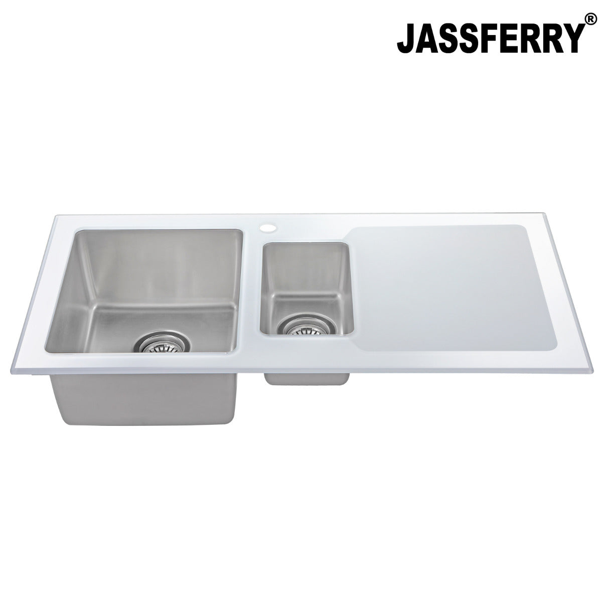 JassferryJASSFERRY White Glass Top Kitchen Sink Stainless Steel 1.5 Bowl Righthand DrainerKitchen Sinks