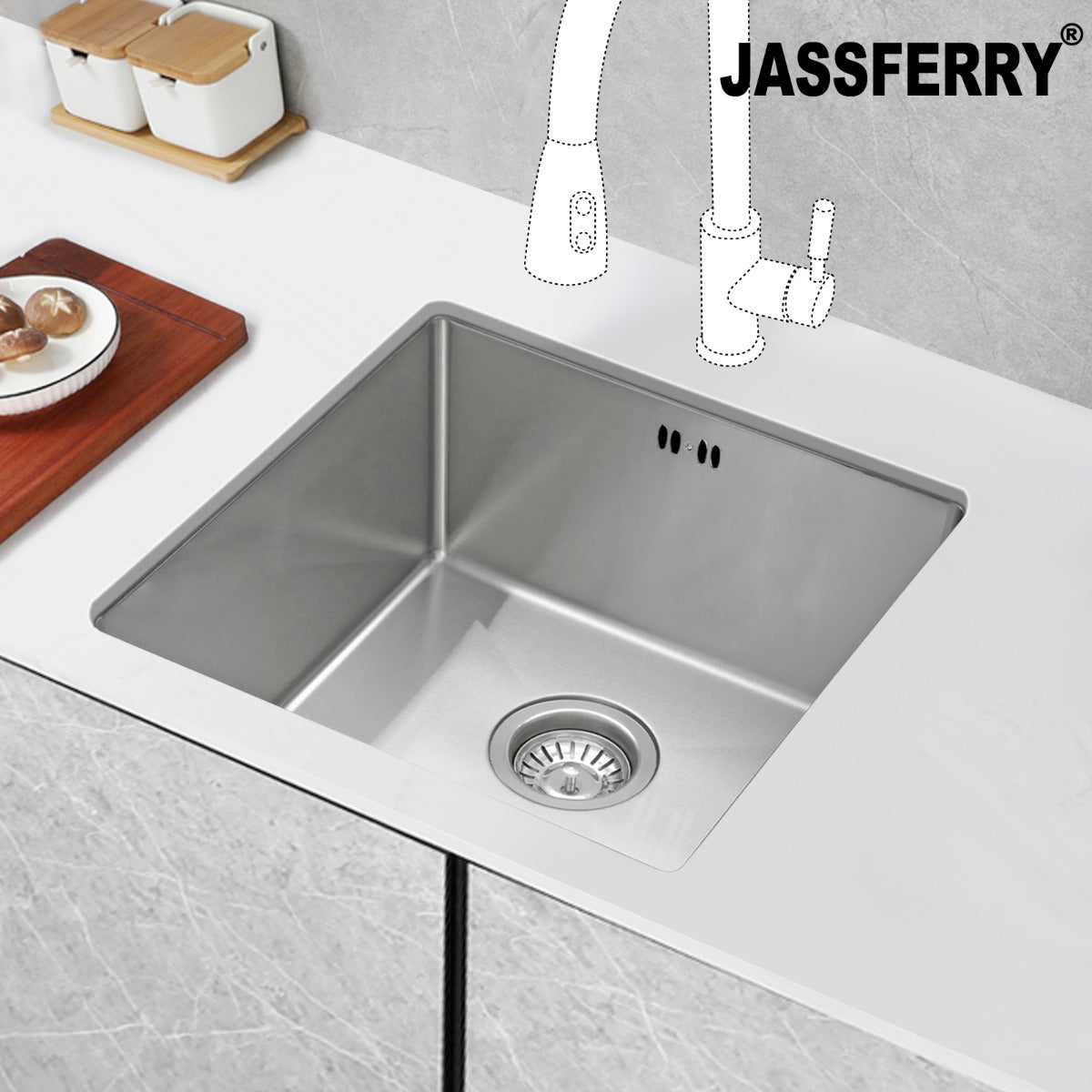 JassferryJASSFERRY 440 x 440 Undermount Stainless Steel Kitchen Sink Handmade 1 Bowl - 783Kitchen Sinks