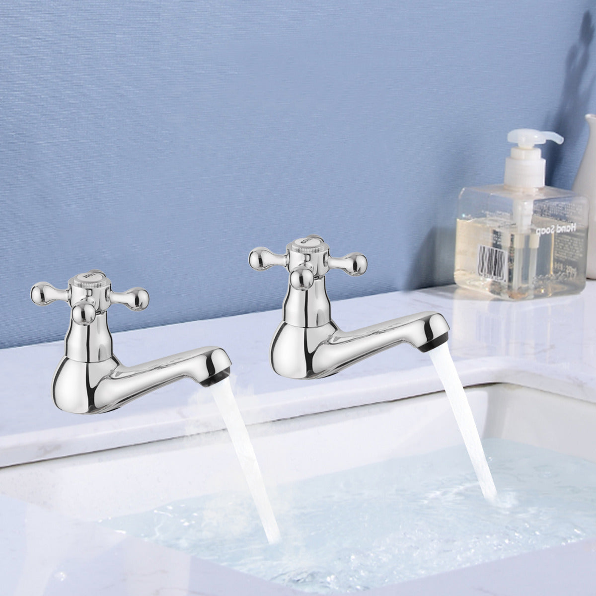 JassferryJASSFERRY New Traditional Twin Basin Hot & Cold Taps Bath Sink Cross HandleBasin Taps