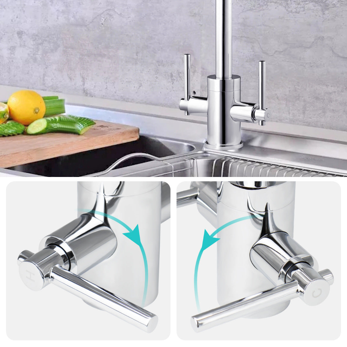 JassferryJASSFERRY New Brass Kitchen Mixer Taps Double Lever Sink Swivel Spout ChromeKitchen taps