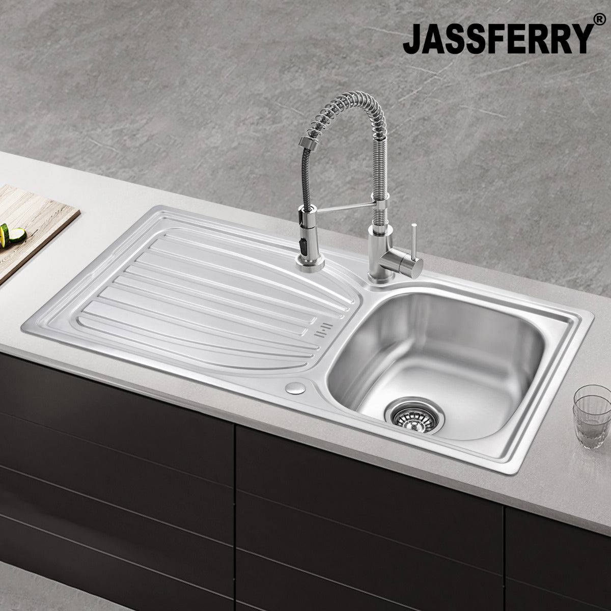 JassferryJASSFERRY Stainless Steel Kitchen Sink Reversible Drainer Deck Overflow HoleKitchen Sinks