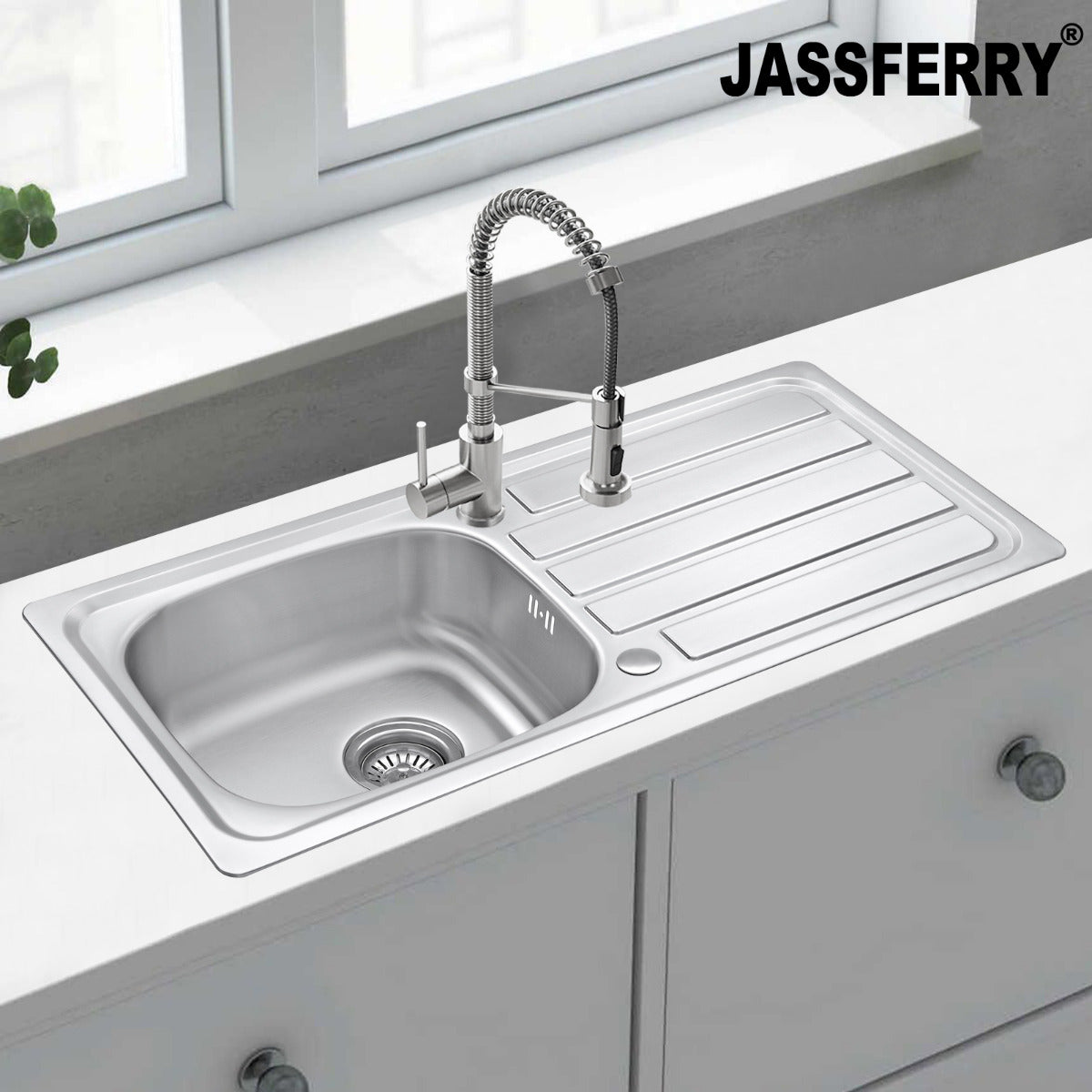 JassferryJASSFERRY 930 x 430 mm Stainless Steel Kitchen Sink 1 Bowl with Waste StrainerKitchen Sink