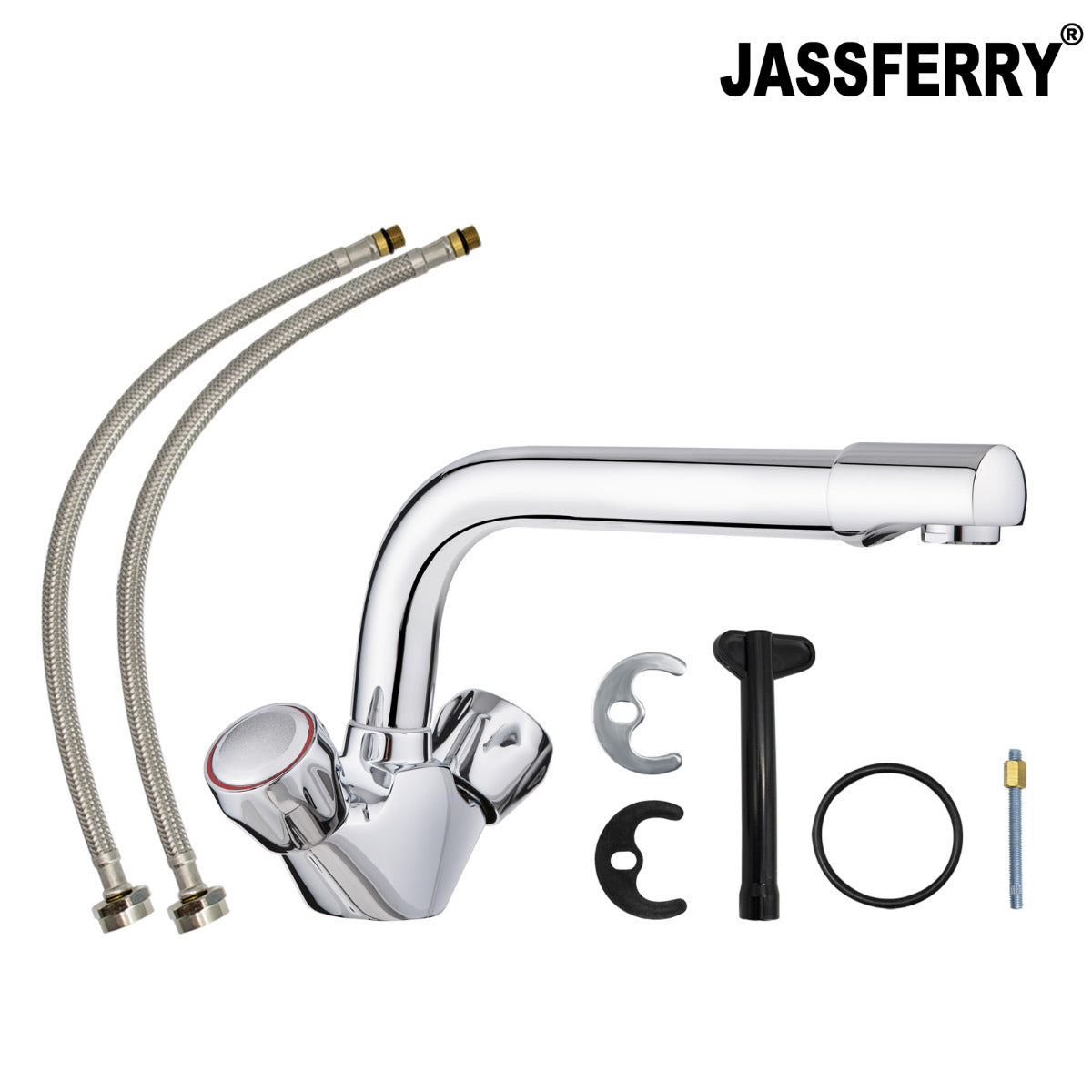 JassferryJASSFERRY Traditional Kitchen Mixer Tap Chrome Polish Dual Lever Swivel SpoutTaps