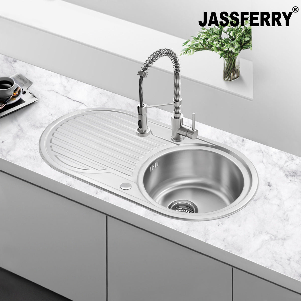 JassferryJASSFERRY Kitchen Sink Stainless Steel Single Circle Bowl Reversible Round DrainerKitchen Sinks