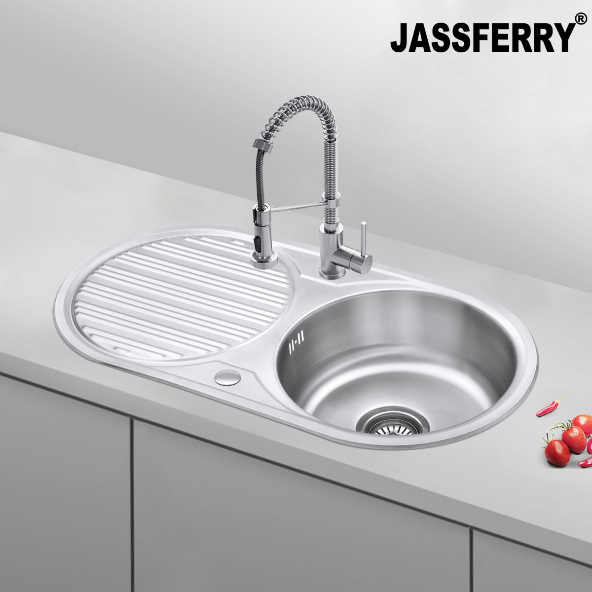 JassferryJASSFERRY Kitchen Sink Stainless Steel Single Round Bowl Reversible Circle DrainerKitchen Sinks