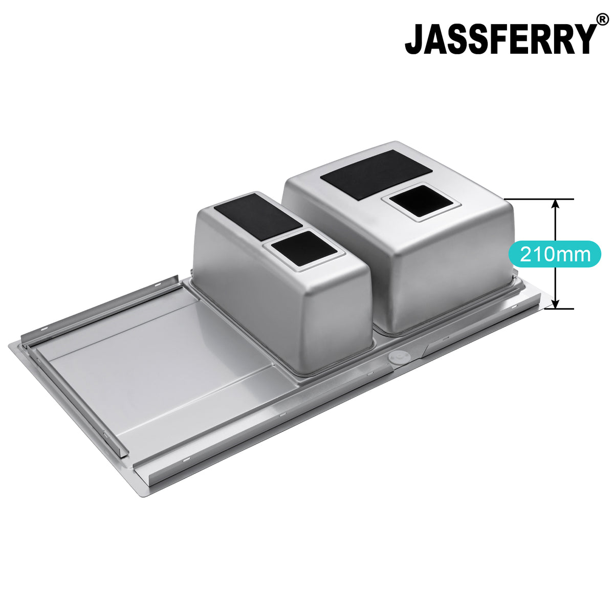 JASSFERRY Stainless Steel Kitchen Sink, 1.5 Bowl Left Hand Drainer, Square Strainer, 1000 x 520mm -698R
