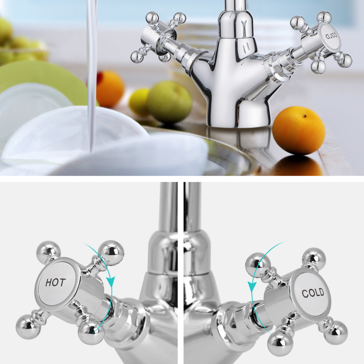 JassferryJASSFERRY Kitchen Tap Two Cross Handles Swivel Spout Sink Mixer Tap ChromeKitchen taps