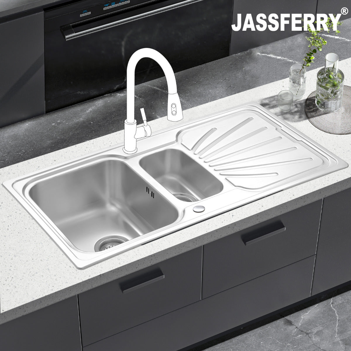 JassferryJASSFERRY Stainless Steel Kitchen Sink Inset One Half Bowl Reversible Drainer - 851BKitchen Sinks