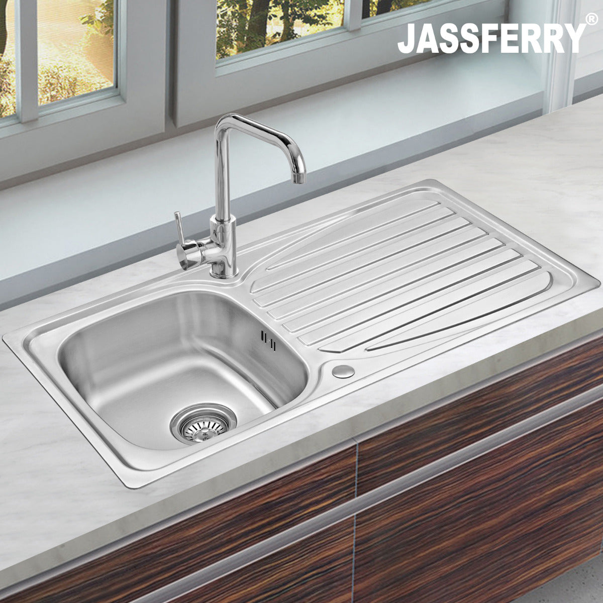 JassferryJASSFERRY Inset Stainless Steel Kitchen Sink Single 1 Bowl Reversible DrainerKitchen Sinks