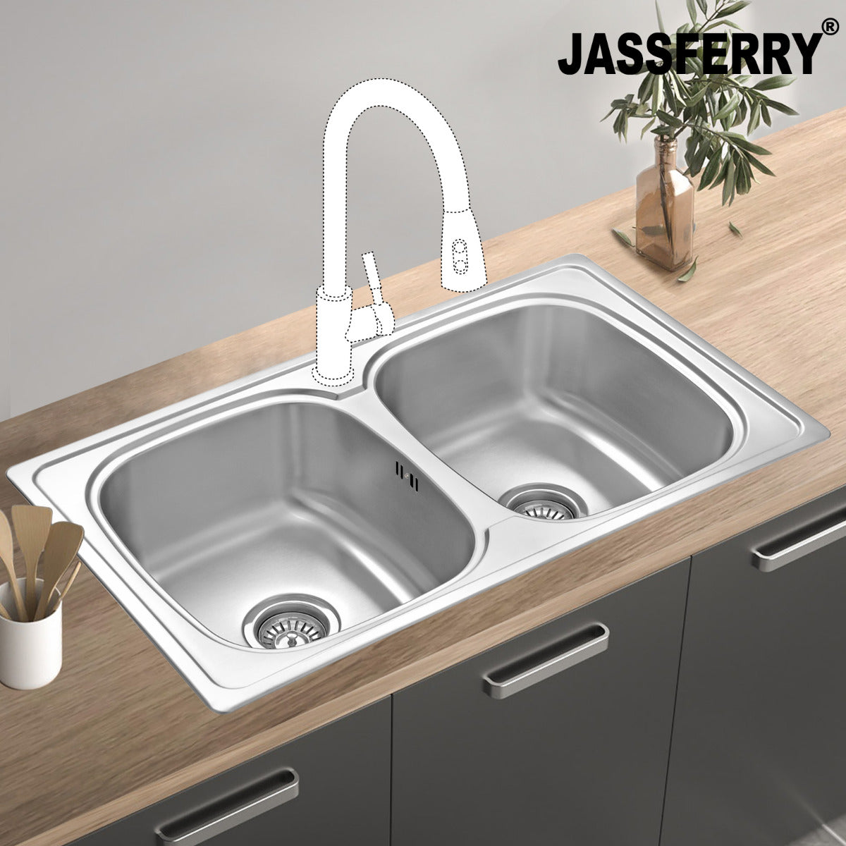 JassferryJASSFERRY Stainless Steel Kitchen Sink Inset 2 Double Bowl No DrainerKitchen Sinks